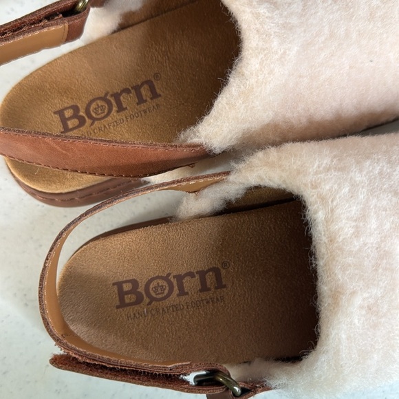 Born Kat Womens Size 7 Natural Shearling Leather Sling Back Mules Clogs Slippers - Picture 8 of 12